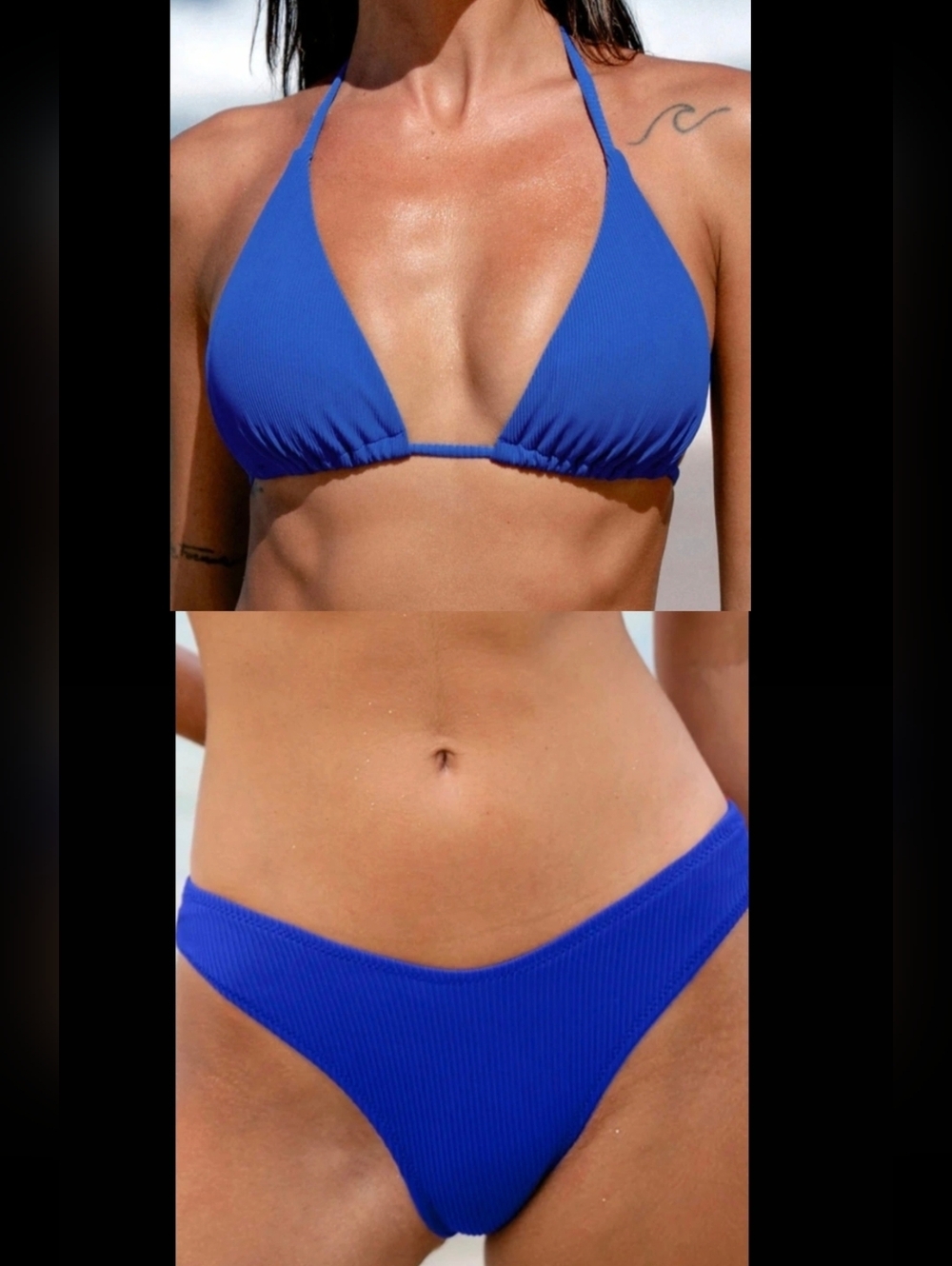 NWT Berlook Blue Solid Ribbed Bikini Set